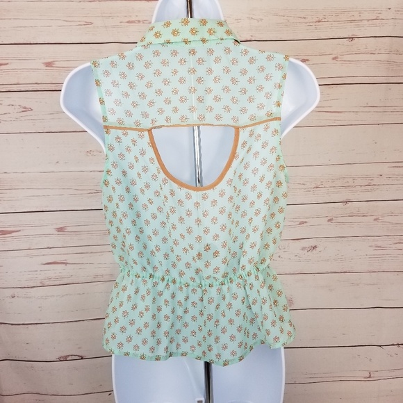 Mine Women's S Button Up Semi Sheer Tie Front Top - Picture 4 of 8